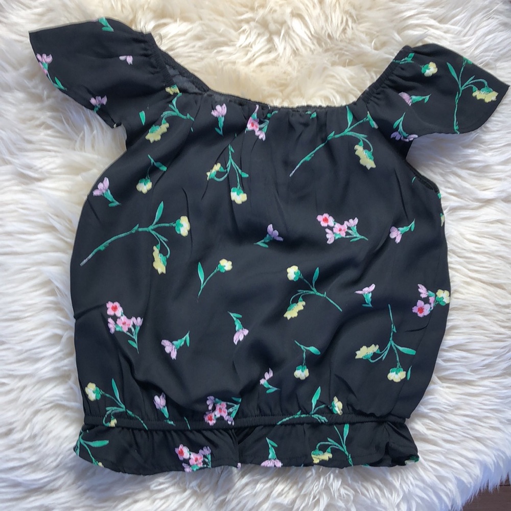 NEW Monteau Girl Girls Black Floral Top